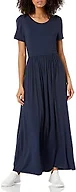 Amazon Essentials Women's Short-Sleeve Waisted Maxi Dress, Fitted, Scoop-Neck (Available in Plus Size), Navy, X-Large