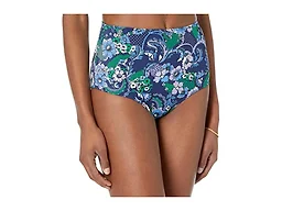 Amazon Essentials Women's High Waist Swim Bottom (Available in Plus Size), Deep Blue Paisley, Small