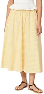 Amazon Essentials Women's Mid-Rise A-Line Cotton Stretch Poplin Midi Skirt with Elastic Waist, Golden Yellow Even Stripe, XX-Large