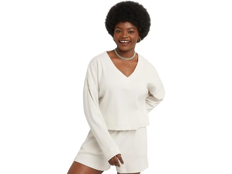 Hanes Women (S) Originals Ottoman Crop Top Fleece