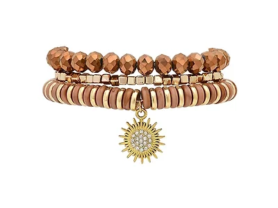 Stretch Beaded Bracelet Stack with Brown Sun Charm
