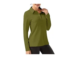 FKEEP Women Long Sleeve Polo Shirt Golf Sport Top Athletic Sportswear Tennis Activewear (Mustard Yellow, M)