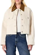 Amazon Essentials Women's Oversized-Fit Cropped Denim Jacket with Contrast Corduroy Collar, Ecru, XX-Large