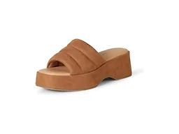 Amazon Essentials Women's Platform Slip On Sandals, Black Satin, Summer Beach Slides, Tan Microsuede, 6