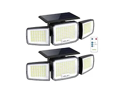 DAMINY Solar Security Light with Motion Sensor,Super Bright LED,Solar-Motion Lights Outdoor Waterproof,Easy Install,3 Heads 270°Wide Angle Flood Light with 3 Lighting Modes-2 Pack