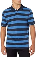 Amazon Essentials Men's Short Sleeve Slim-Fit Cotton Pique Polo Shirt, Breathable Collared, Black Blue Rugby Stripe, Medium