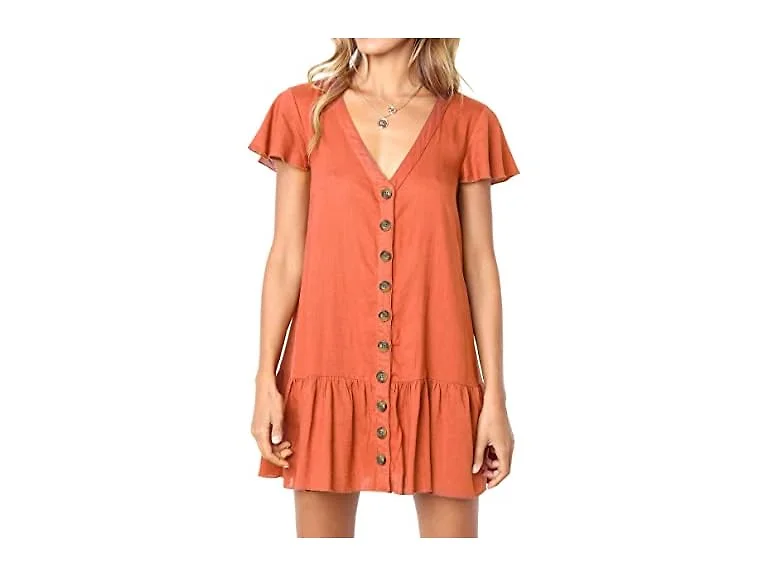 Imysty Women (S) Polka Dot V Neck Button Dress
