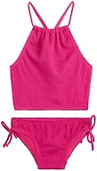 Kanu Surf Girls, Daisy UPF 50 Beach Sport Halter Tankini 2-piece Swimsuit, Popcorn Solid Pink, 6
