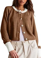 UNCLECAT Womens Cropped Cardigan Sweaters - Brown, Medium
