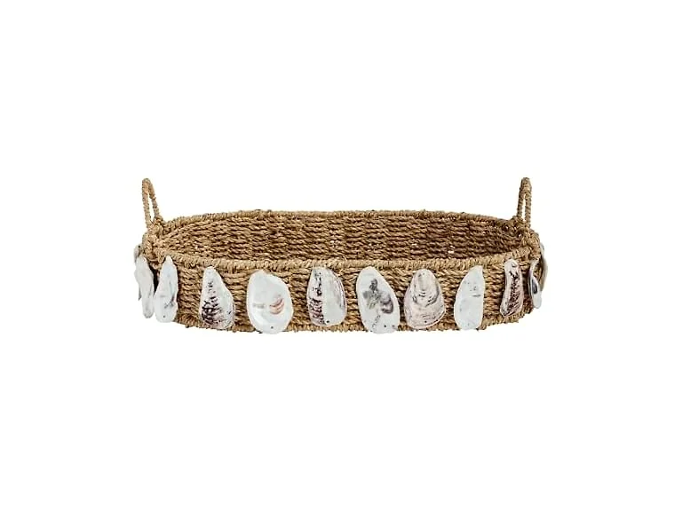 Mud Pie Brown Water Hyacinth Woven Oyster Shell Tray