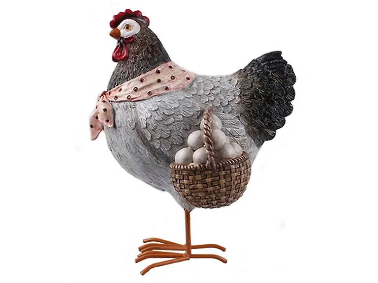 10" Resin Hen with Basket of Eggs