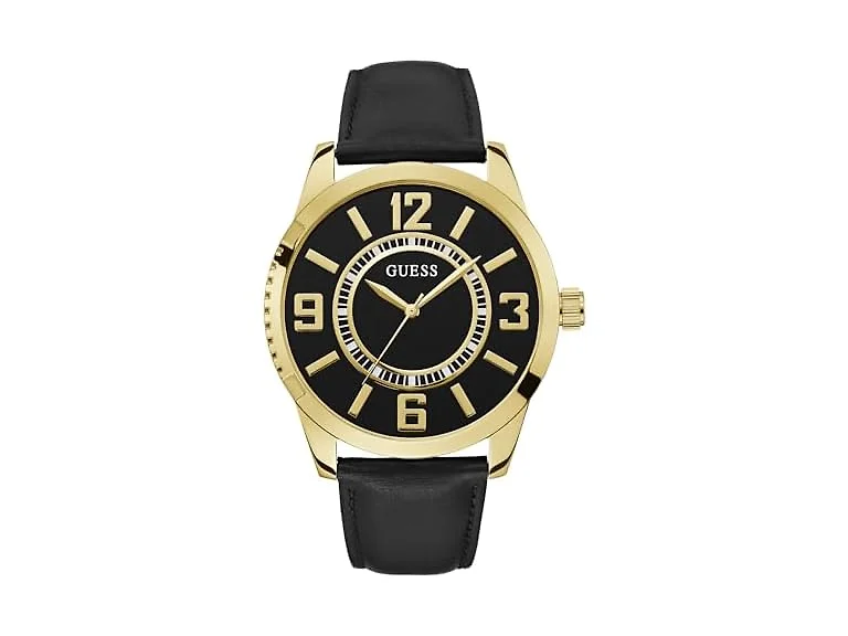 GUESS Men's 47mm Black Leather Watch