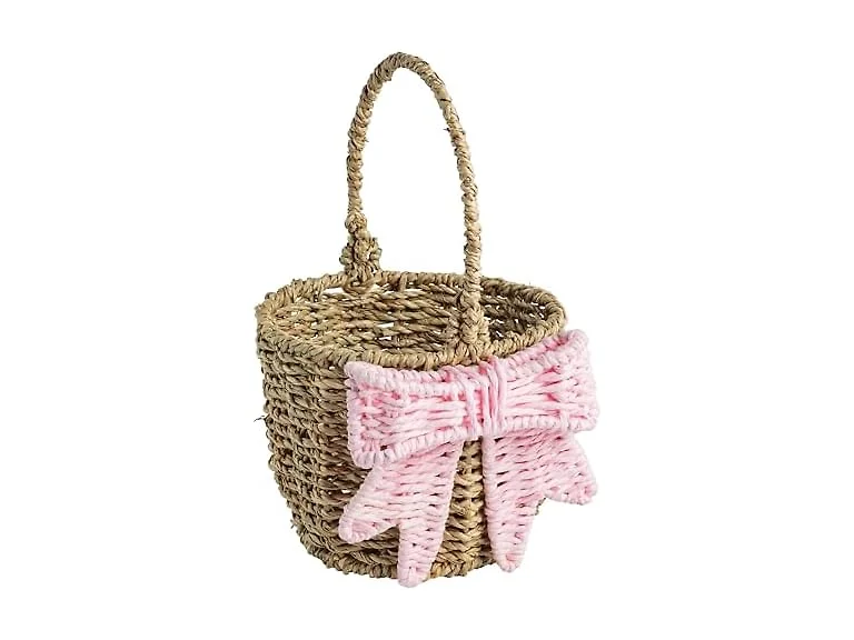 Mud Pie Pink Woven Bow Easter Basket