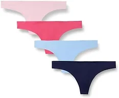Amazon Essentials Women's 4-Pack Seamless Bonded Stretch Thong Panty Underwear, Blue & Pink, XL