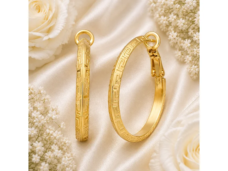 18k Gold Plated Greek Key Hoop Earrings