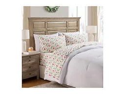 Hallmark - Holiday Sheets, 4-Piece Soft Brushed Cotton Sheet Set with Matching Pillowcase (Multi Color Trees, King)