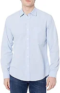 Amazon Essentials Men's Regular-Fit Long-Sleeve Casual Poplin Shirt, Button Front, Business Casual, Collared, Light Blue, X-Small