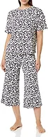 Amazon Essentials Women's Cotton Modal Knit Jersey Capri Pajama Set, Soft Sleepwear, Wide Leg Loungewear, Navy Silhouette Floral, X-Large
