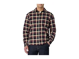 Amazon Essentials Men's Relaxed-Fit Long-Sleeve Flannel Shirt with Button Front Closure, Spread Collar, Chest Pocket, Dark Burgundy Black Check Plaid, Small