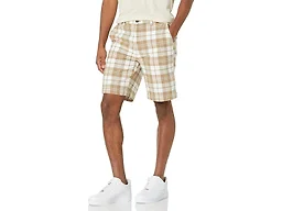 Amazon Essentials Men's Classic-Fit 9" Chino Short, Khaki Brown Plaid, 32