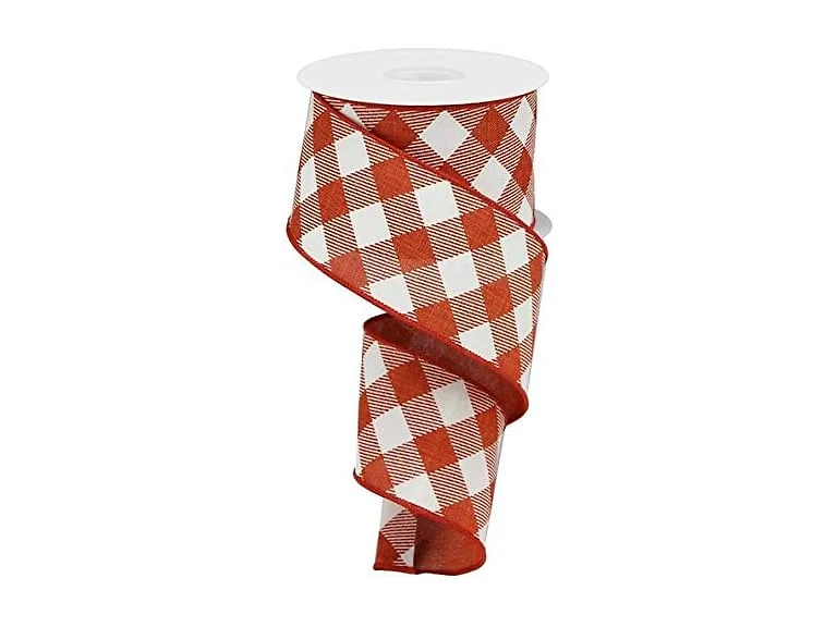 Diagonal Plaid Check Wired Edge Ribbon - 10