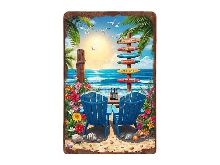 CHEMODTX Vintage Metal Sign Beach Surfing Boards