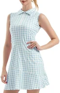 FKEEP Women's Tennis Golf Dresses Zipper V-Neck Sport Activewear with Shorts and Pocket Workout Athletic (Blue Plaid, M)