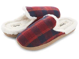 Floopi FLOOPI-379-RD-S Small Womens Faux Fur Plaid Scuff Slipper Red