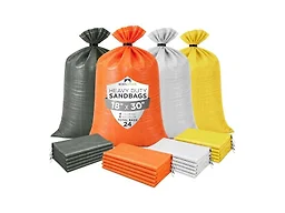 Heavy Duty Sand Bags Pack of 6, Army Green, Bright Orange, White, Bright Yellow Empty Sandbags with Built-In Ties, Fillable Bags for Flood Control, Weight, 18x30 inches, 75 Pounds Volume