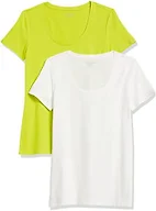 Amazon Essentials Women's Regular-Fit Short-Sleeve Scoop Neck Cotton T-Shirt, Pack of 2, Pack of 2, White / Lime Green, Small