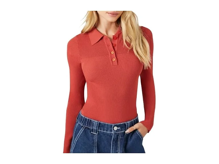 Forever 21 (M) Sweater-knit Polo Shirt Bodysuit