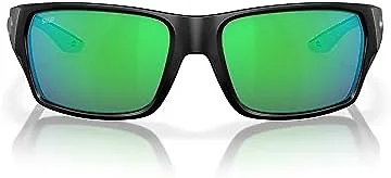 Costa Del Mar 006S9113 91130757 57-17-135 Costa Del Mar Tailfin Polarized Rectangular Sunglasses Matte Black/Green Mirror 580P
