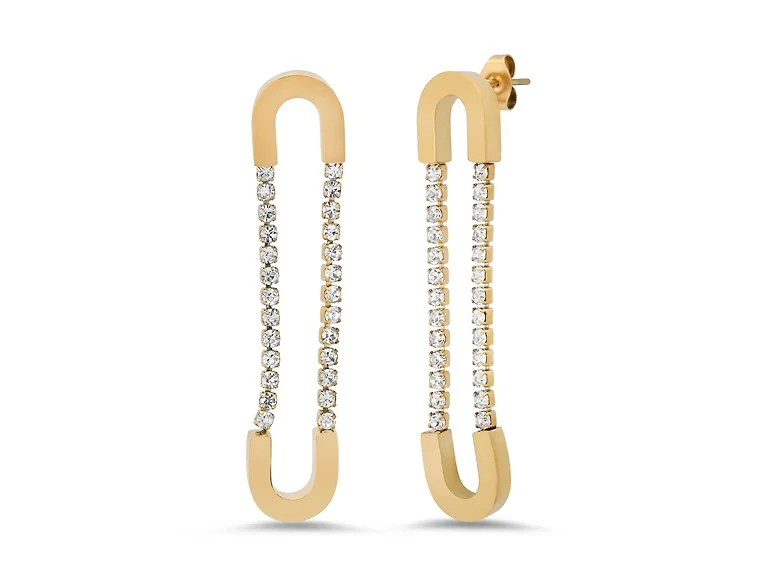 18K Gold Plated CZ Link Stud Earrings