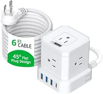 Cube 6ft Multi-Outlet Extension Cord with Surge Protector USB Ports White
