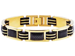 Blackjack Jewelry S-BJB199G Stainless Steel Carbon Fiber Bracelet Gold 