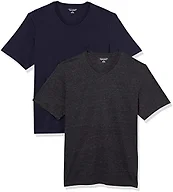 Amazon Essentials Men's Cotton Short-Sleeve V-Neck T-Shirts, Pack of 2, Navy/Charcoal Heather, X-Small
