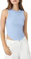Forever 21 Women's Cropped Curved-Hem Tank Top, Light Blue, Medium