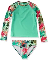 Kanu Surf Girls' Long Sleeve Rashguard UPF 50+ Two Piece Swim Set, Cool Breeze Atlantis, 8