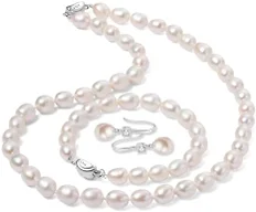 BAMIKI 8-9MM White Cultured Pearl Necklace Set Jewelry for Women - 3-Piece