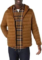 Amazon Essentials Men's Lightweight Water-Resistant Packable Hooded Puffer Jacket, Light Brown, Medium