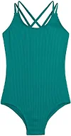 Kanu Surf Girls, Reese UPF 50 Beach Sport Criss-Cross One Piece Swimsuit, Rib Solid Green, 6
