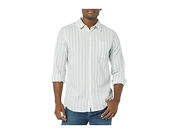Amazon Essentials Men's Long-Sleeve Slim-Fit Stretch Poplin Shirt Shirt, White/Multicolor, Stripe, X-Small