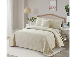 Bibb Home 2018 Full/Queen 4-Pc Solid Quilt Set w/ Cushio