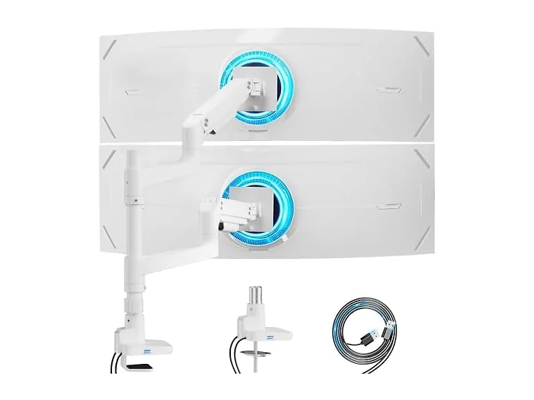 ARES WING 17" to 49" White Stacked Dual Monitor Arm 