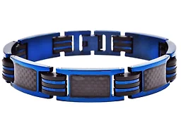 Blackjack Jewelry S-BJB199BL Stainless Steel Carbon Fiber Bracelet Blue 