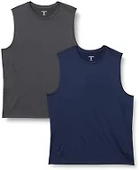 Amazon Essentials Men's Active Quick Dry Moisture-Wicking Tech Stretch Lightweight Sleeveless Muscle Shirt, Navy / Heather Graphite, Medium