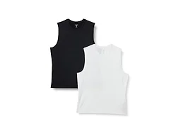 Amazon Essentials Men's Active Quick Dry Moisture-Wicking Tech Stretch Lightweight Sleeveless Muscle Shirt, White / Black, Large