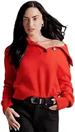 Amazon Essentials Women's Relaxed-Fit Button Collar Sweater, Red, Small