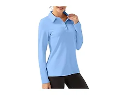 FKEEP Women Long Sleeve Polo Shirt Golf Sport Top Athletic Sportswear Tennis Activewear (Blue, M)