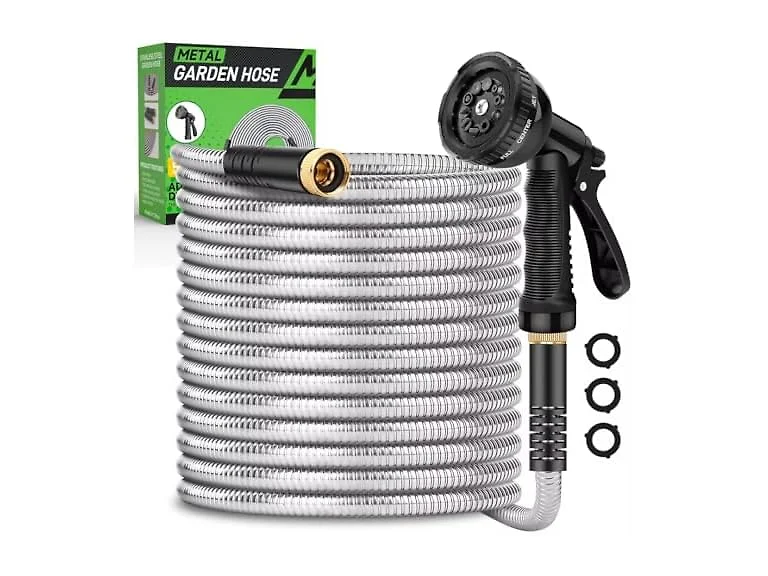 Kebose 50FT Steel Garden Hose 10 Nozzle